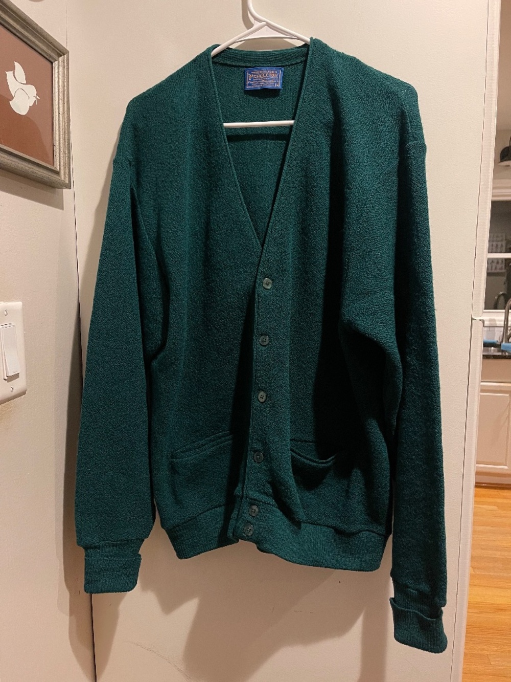 Vintage Pendleton Green Woolen Mills 100% Virgin Wool Cardigan Sweater Large